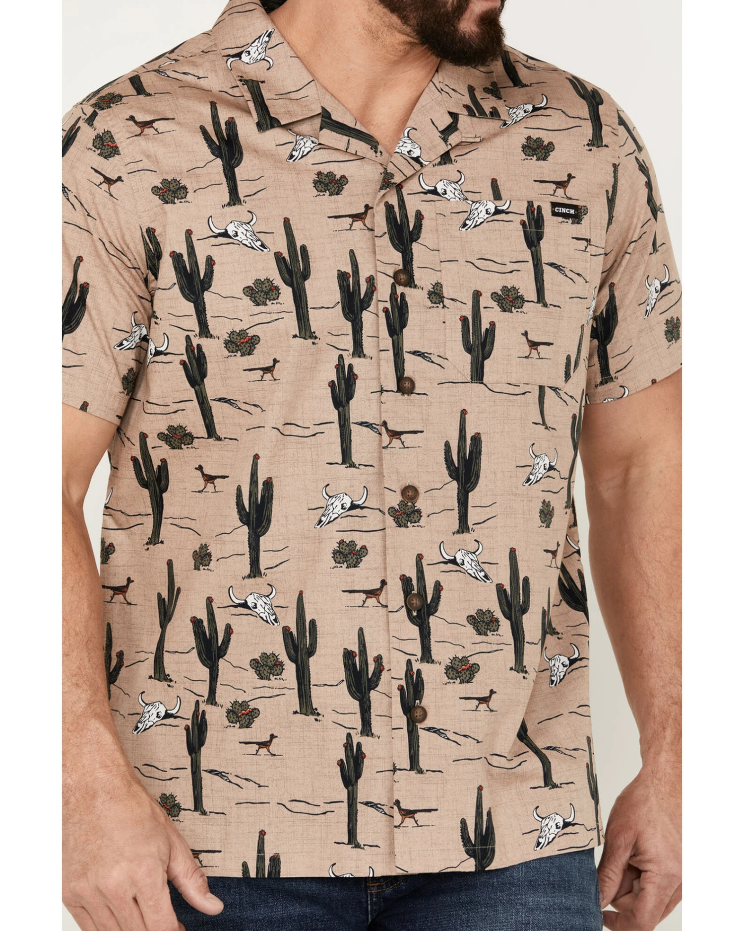 Cinch Men's Camp Tumbleweed Cactus Skull Short Sleeve Button-Down Western Shirt 4 Cinch Men's Camp Tumbleweed Cactus Skull Short Sleeve Button-Down Western Shirt - Image 2