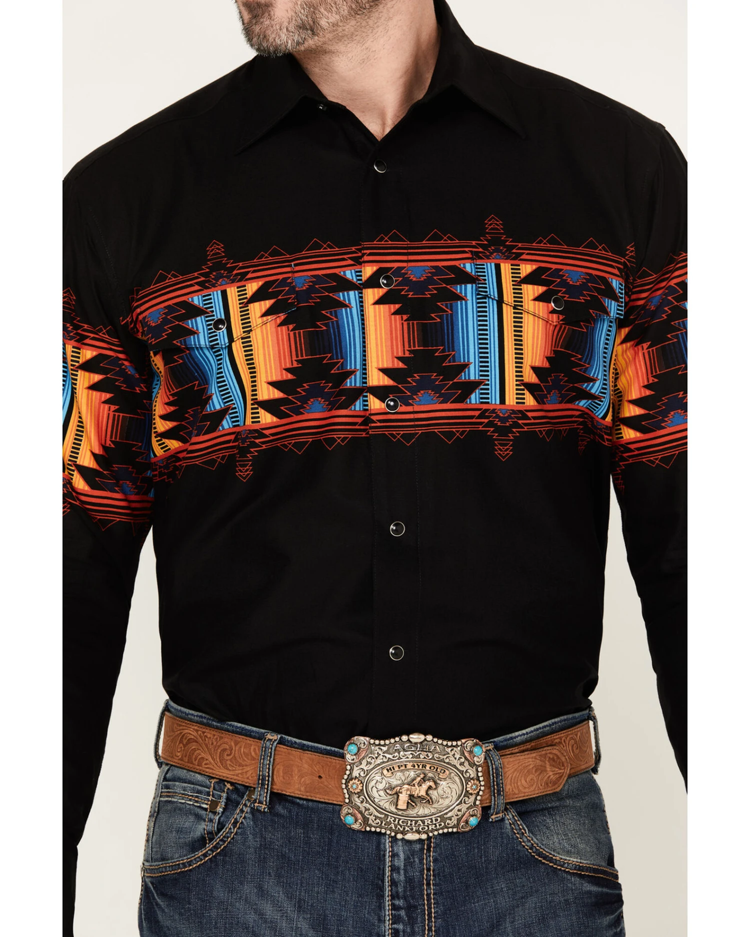 Panhandle Men's Southwestern Border Long Sleeve Western Snap Shirt 3 Panhandle Men's Southwestern Border Long Sleeve Western Snap Shirt