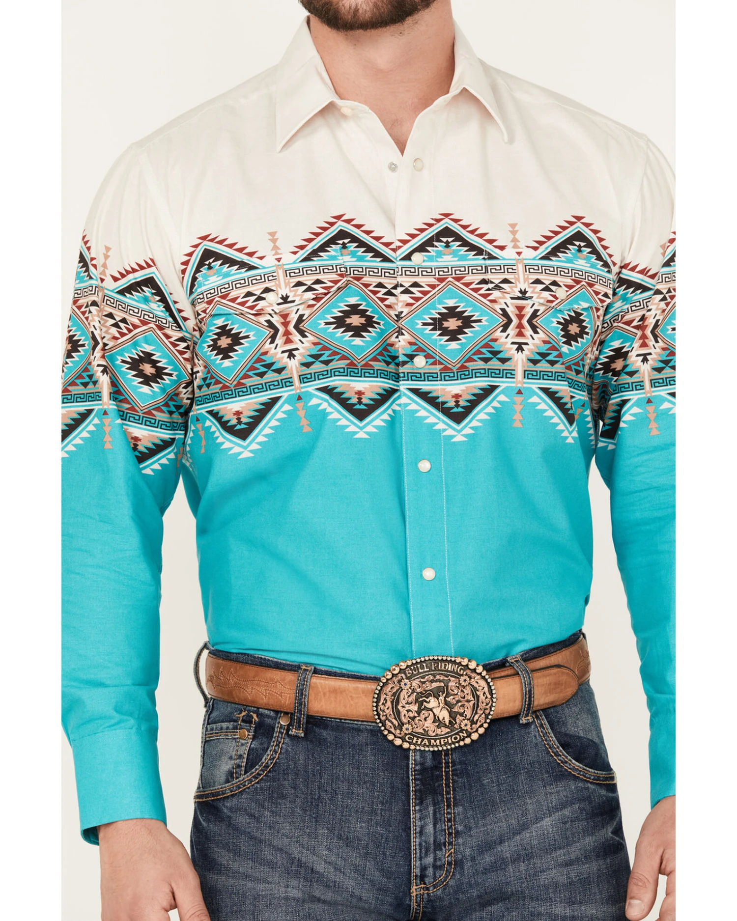 Panhandle Men's Southwestern Border Long Sleeve Pearl Snap Western Shirt 5 Panhandle Men's Southwestern Border Long Sleeve Pearl Snap Western Shirt - Image 3