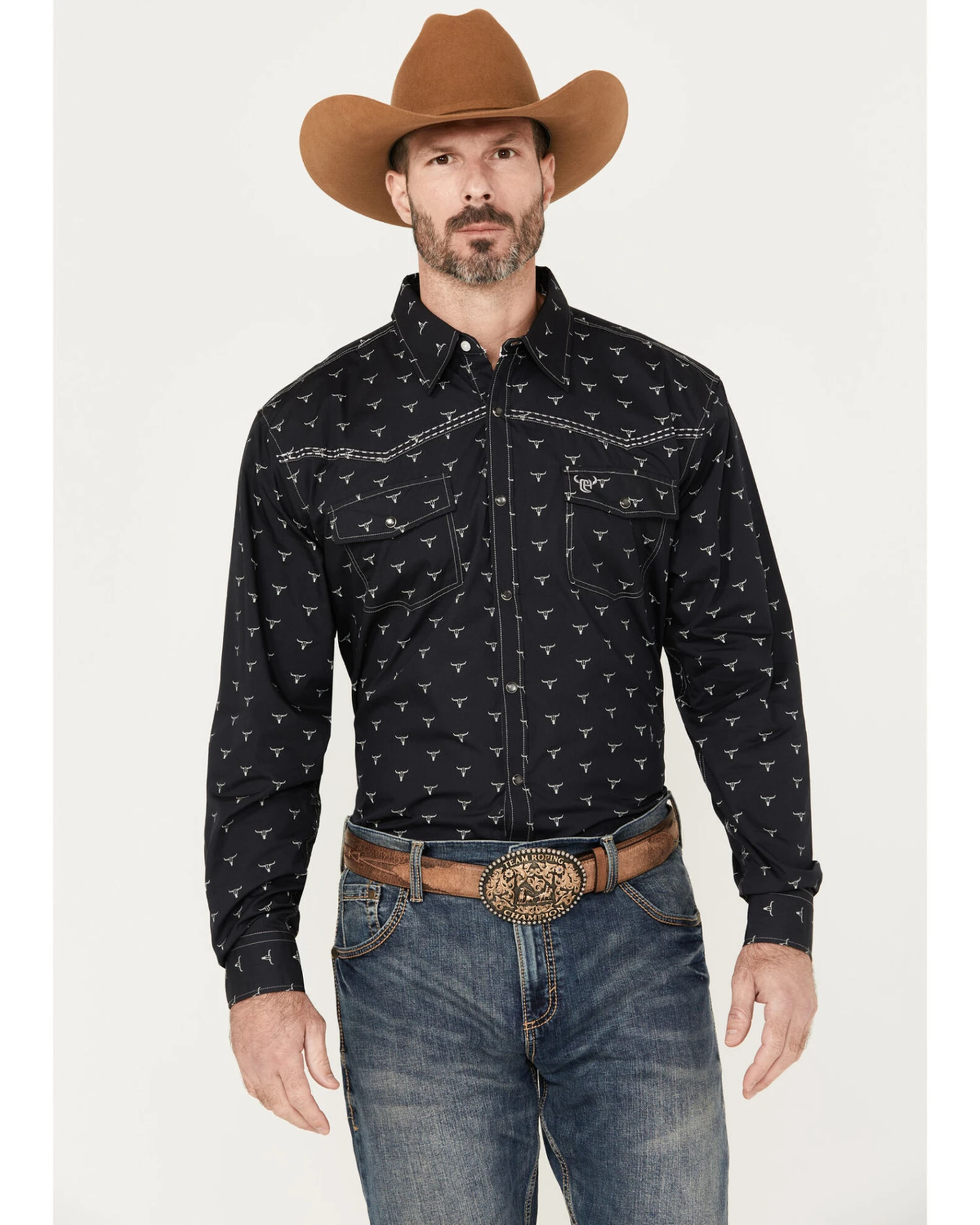 Cowboy Hardware Men's Skull Print Long Sleeve Snap Western Shirt 3 Cowboy Hardware Men's Skull Print Long Sleeve Snap Western Shirt