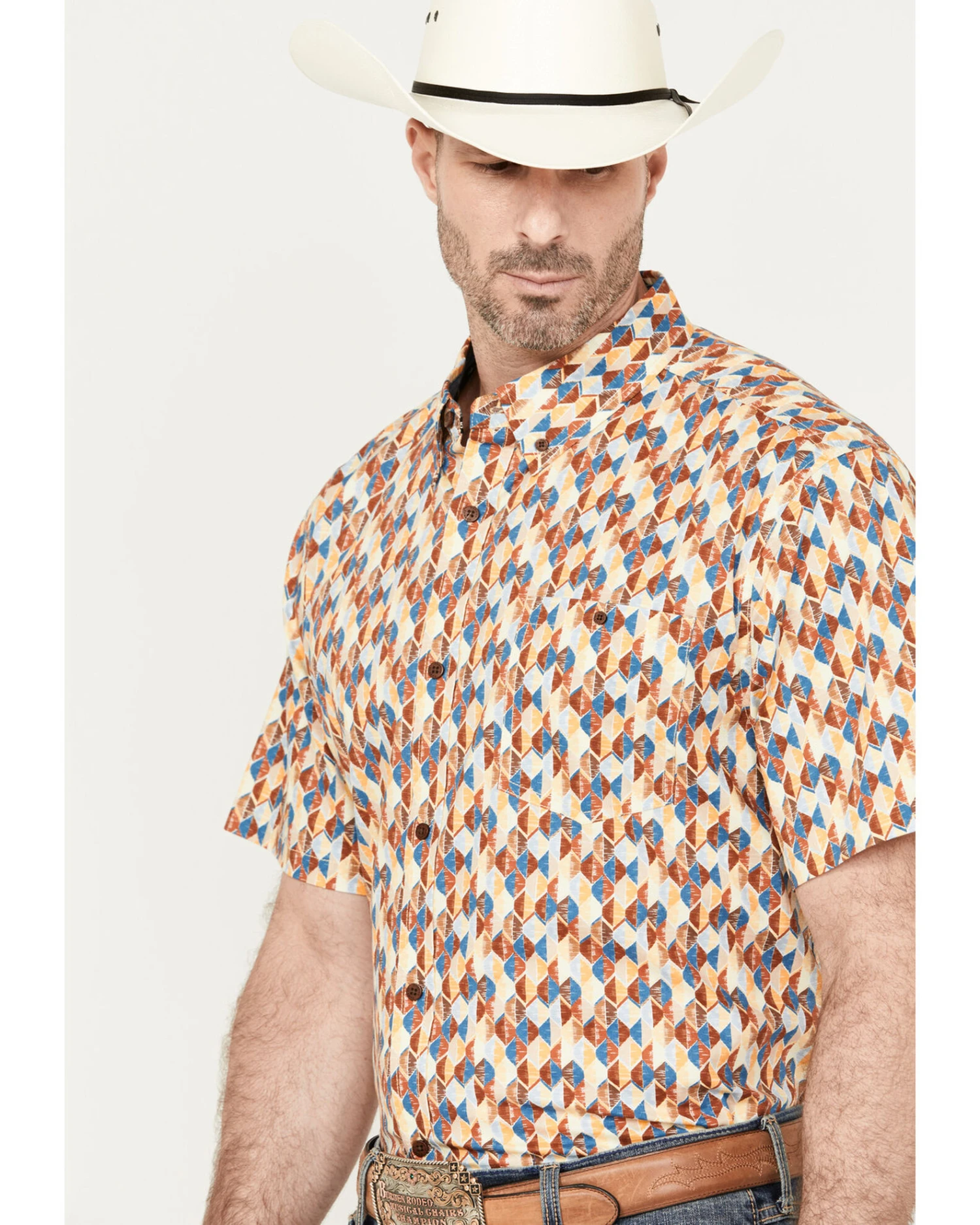 RANK 45 Men's Abstract Geo Print Short Sleeve Button-Down Shirt 3 RANK 45 Men's Abstract Geo Print Short Sleeve Button-Down Shirt