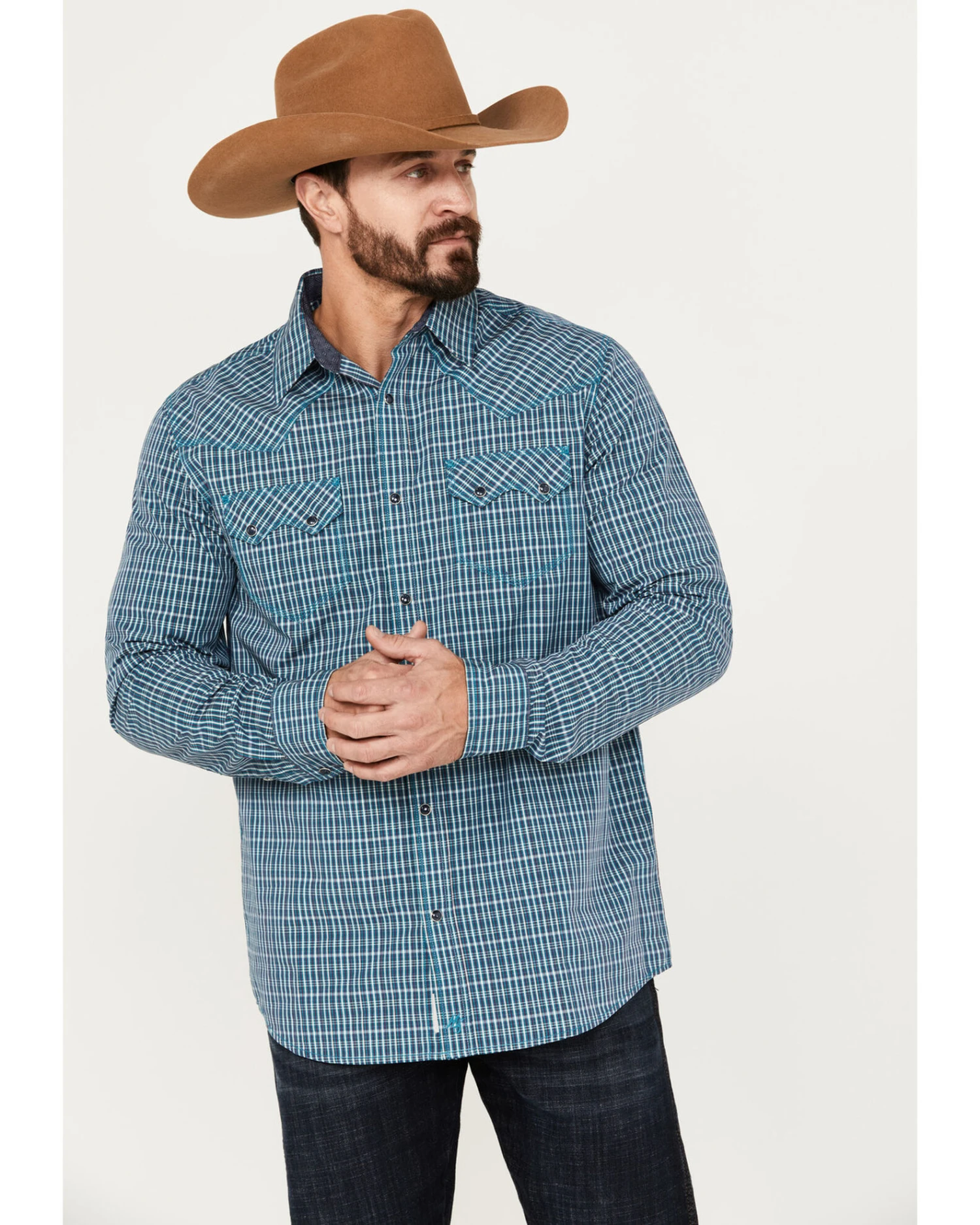 Moonshine Spirit Men's Free Bird Plaid Print Long Sleeve Western Snap Shirt 3 Moonshine Spirit Men's Free Bird Plaid Print Long Sleeve Western Snap Shirt