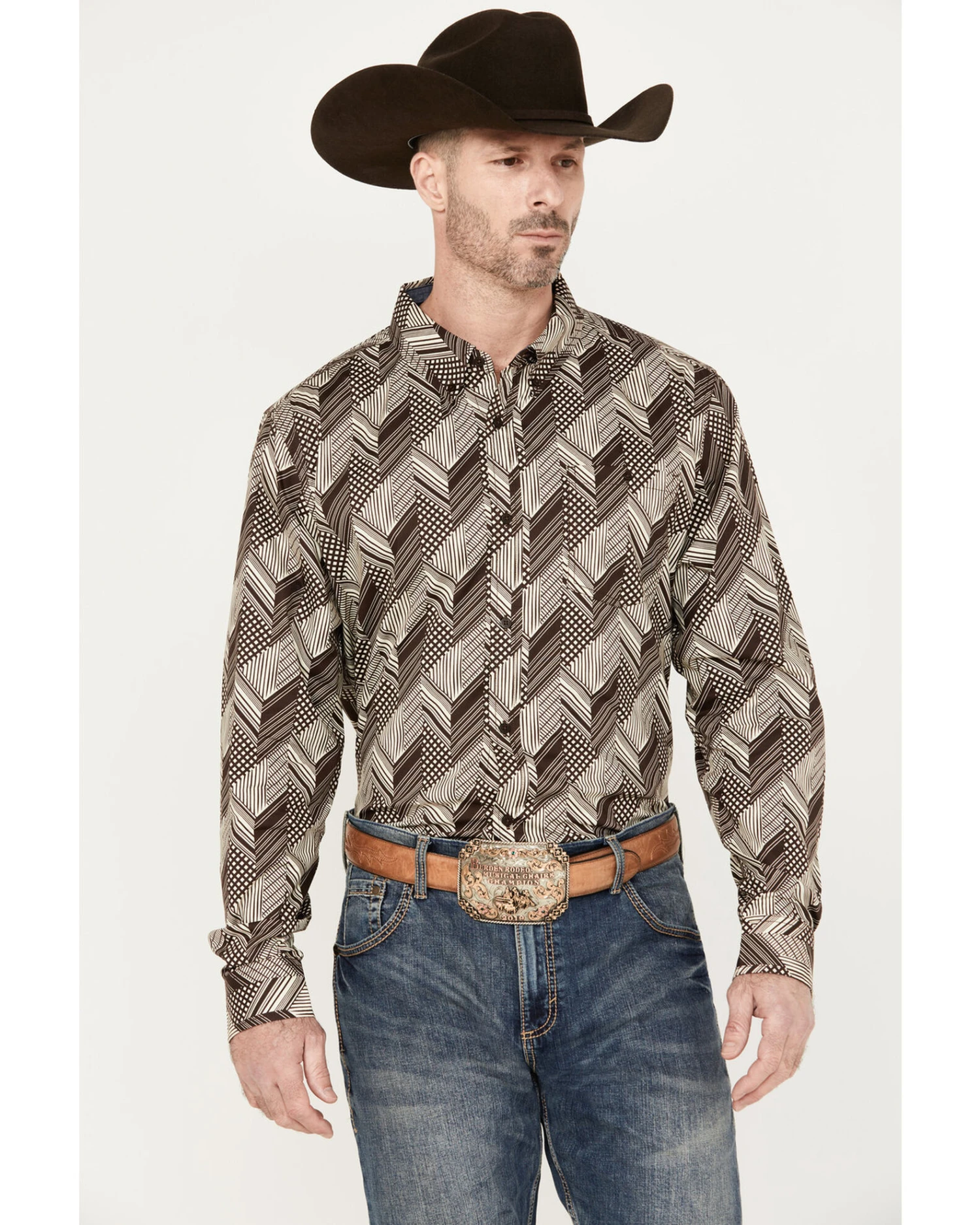 RANK 45 Men's Altonwon Striped Geo Print Long Sleeve Button-Down Western Shirt 4 RANK 45 Men's Altonwon Striped Geo Print Long Sleeve Button-Down Western Shirt - Image 2