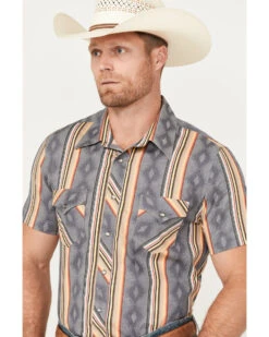 Rock & Roll Denim Men's Serape Striped Print Short Sleeve Stretch Pearl Snap Western Shirt